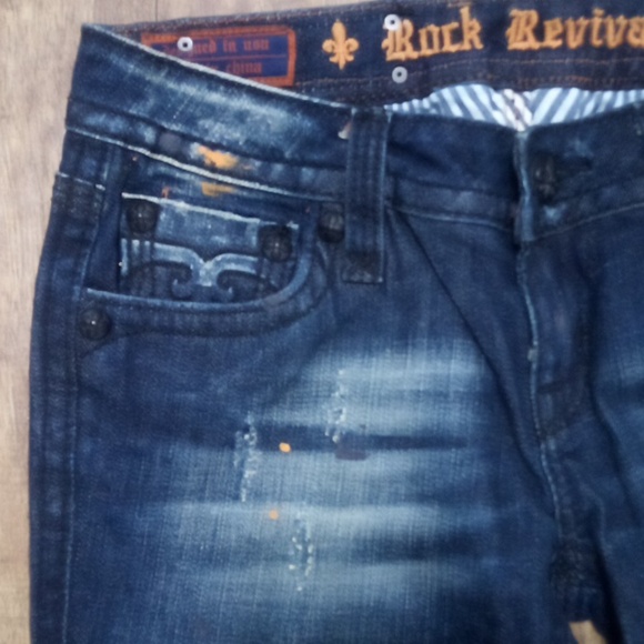 Rock Revival NWT Women's 26 Dark Blue Spatter Skinny Jeans Jo - Picture 5 of 12